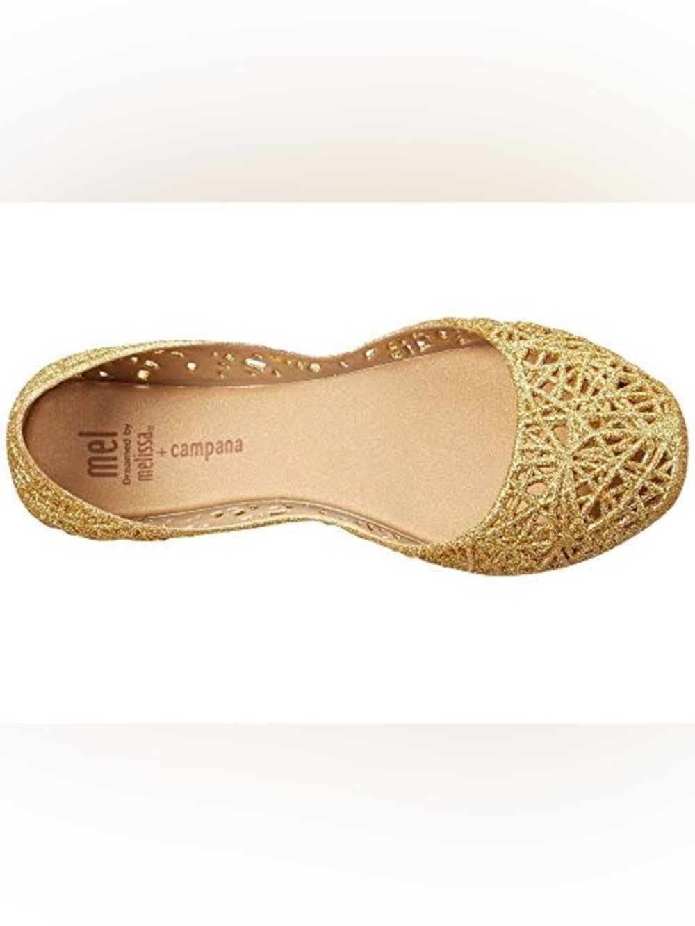 Mini Melissa Girls Gold Glitter Jelly Flat Size 2 EUC